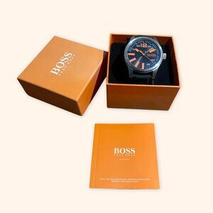 Hugo Boss Men’s Watch | Black Silicone Band | Orange Sport Dial | Box Included